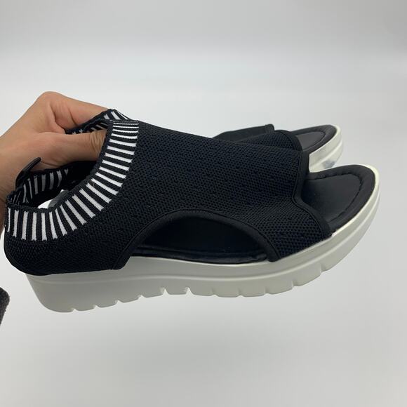 Black Sandals Women Size 8 Summer Shoes Peep Toe - Picture 4 of 10